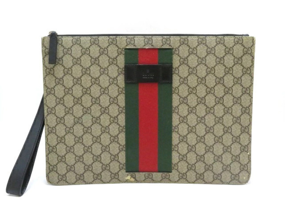 Gucci GG Supreme Pouch Leather Shoulder Bag Beige Tan